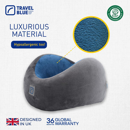Travel Blue Infinity Neck Support Pillow - Premium Memory Foam Travel Pillow with 360 Degree Neck Support for Comfort and Pain Relief - Ideal for Airplane, Car and Train Travel (Blue)