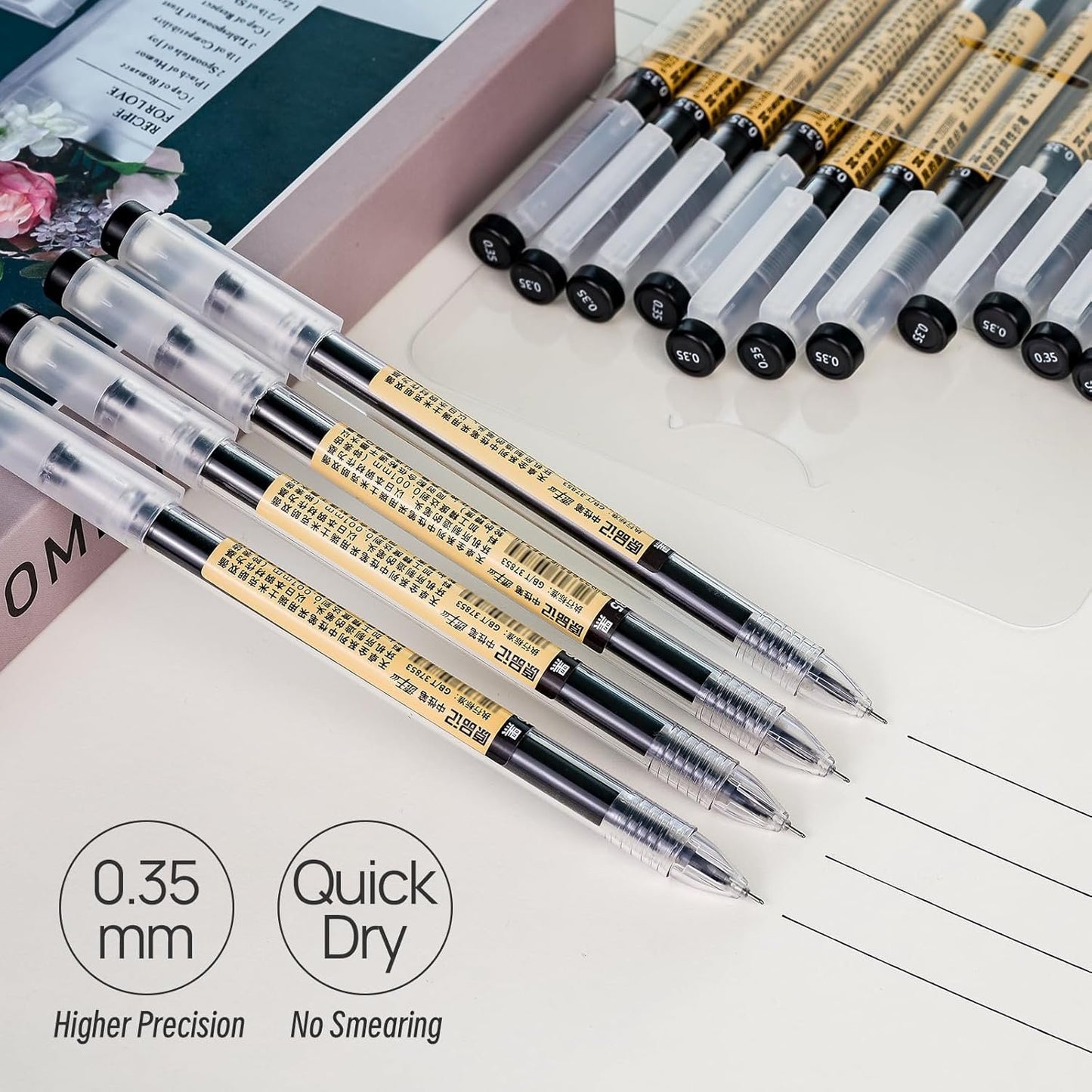 PenMont Quick Dry Black Gel Roller Pens, Japanese Style, 0.35mm Extra Fine Point, Precise and smooth writing, 12-Count Pack