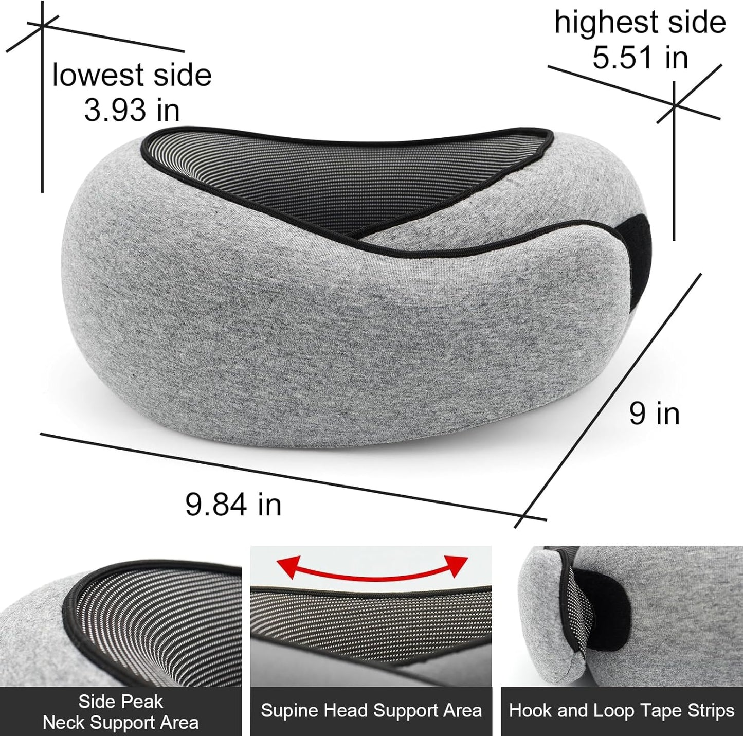 Travel Neck Pillow, Memory Foam Travel Pillow, 360 Degree Comfort and Breathability,Stowable U-Shaped Pillow,Portable Pillows for Airplane, Cars, Office (Light Grey)