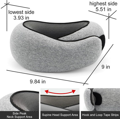 Travel Neck Pillow, Memory Foam Travel Pillow, 360 Degree Comfort and Breathability,Stowable U-Shaped Pillow,Portable Pillows for Airplane, Cars, Office (Light Grey)