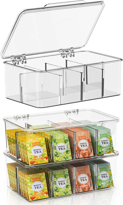 Utopia Home Tea Bag Organizer – 3 Pack Stackable Tea Storage Containers with Lids – Clear Plastic Tea Bag Holder for Kitchen Cabinet, Pantry organizers and storage, Cupboard, Snack & Home Organization