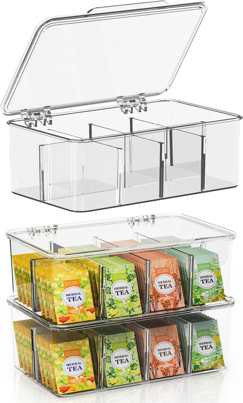 Utopia Home Tea Bag Organizer – 3 Pack Stackable Tea Storage Containers with Lids – Clear Plastic Tea Bag Holder for Kitchen Cabinet, Pantry organizers and storage, Cupboard, Snack & Home Organization