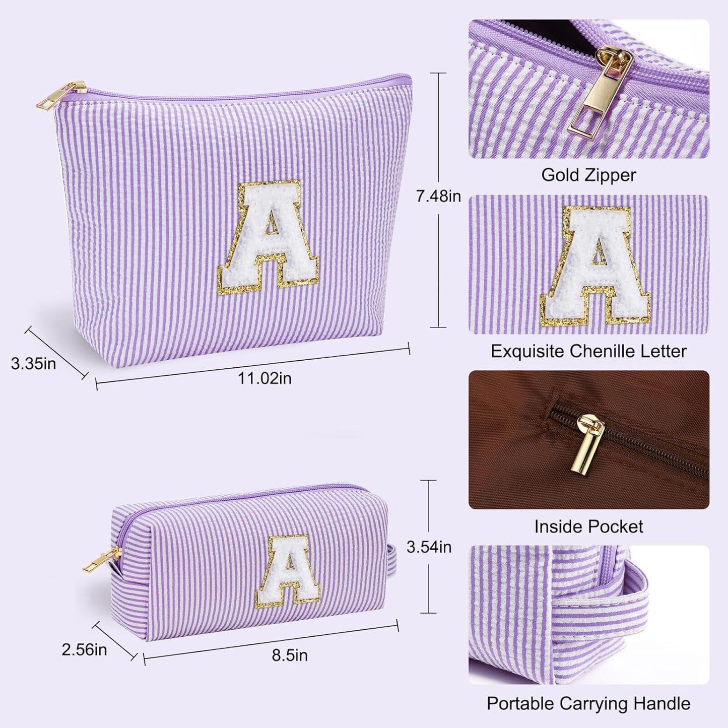 YOOLIFE Mothers Day Gifts Preppy Stuff Tween Girls Gifts Graduation Teacher Gifts Monogram Makeup Pouch Makeup Organizer Bag Beauty Bag Personalized Birthday Gifts for Women Her Preppy Makeup Bag S