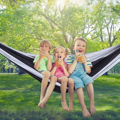 ERUW CozyHoliv Camping Hammock, Single Portable Parachute Hammocks for Outdoor Hiking Travel Backpacking - 210D Nylon Hammock Swing for Backyard & Garden 55''W108''L (Black/Grey - Single)