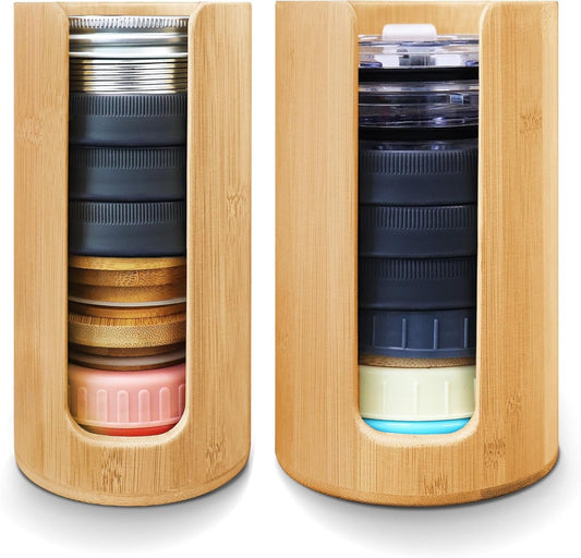 Mason Jar Lid Organizer (2pcs), Mason Jar Lid Storage Made of Bamboo, Suitable for Mason Lids/Canning Lids/Bamboo Lids One WIDE And One REGULAR Mouth
