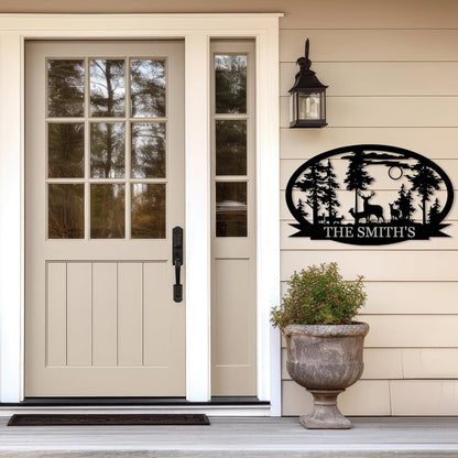 Personalized Deer Metal Cabin Sign | Custom Metal Sign | Custom Signs Outdoor Metal | Deer Hunting Gift | Custom Family Name Sign | Housewarming Gifts | Porch Sign | Cabin Home Decor