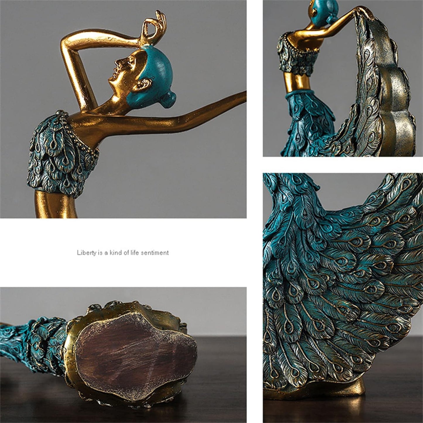 Peacock Dancer Statue Decor Modern Art Home Decorations for Bedroom Living Room Decor Small Items Shelf Figurines Accents Sculpture (Golden Blue)