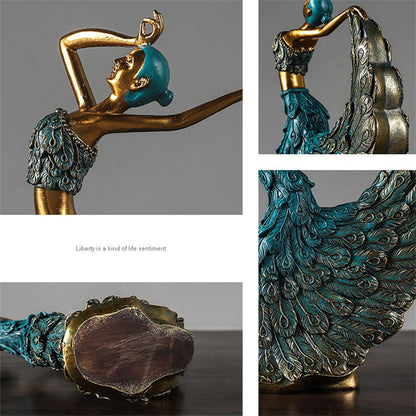 Peacock Dancer Statue Decor Modern Art Home Decorations for Bedroom Living Room Decor Small Items Shelf Figurines Accents Sculpture (Golden Blue)
