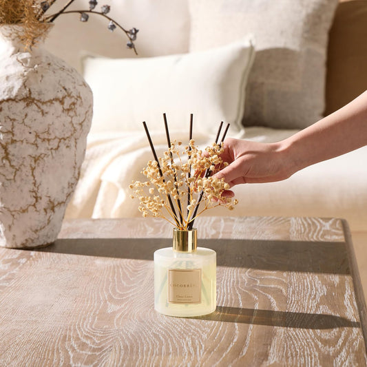 Cocorrína Reed Diffuser Set, 6.7 oz Clean Linen Scented Home Fragrance with Sticks for Bathroom Shelf Decor