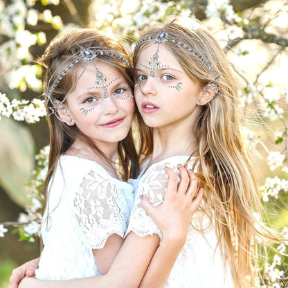 Elf Hair Accessories Boho Women Elf Ears Earrings Silver Hair Jewelry Tiara Elf Crystal Glitter Make Up Stickers Glitter Face Glitter Accessories Headwear Halloween Costume Cosplay, Metal