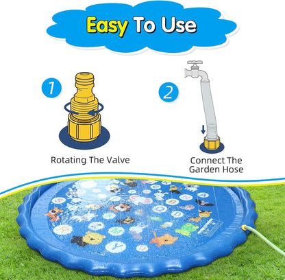 Sicilaien Splash Sprinker Pad for Family, Large 170CM Spray Pad Water Sprinkler Mat, Kids Outdoor Water Play Toys Water Play Mats Anti-Slip Thickened PVC for Adults Kids Pets (Alphabet Blue)