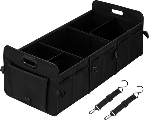 Simple Deluxe Car Trunk Organizer, Multi Compartments Collapsible Trunk Storage, Anti-slip, Waterproof 600D Oxford Polyester, with Adjustable Straps for SUV, Minivan, Truck, Large Size, Black