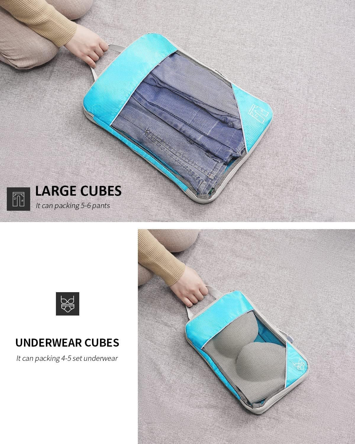 Compression Packing Cubes, Set of 9 Areaphmet Travel Packing Organisers travel packing cubes set Compression Bags for Travel Luggage Organizers for Suitcases Travel Accessories (Skyblue- 9pcs)