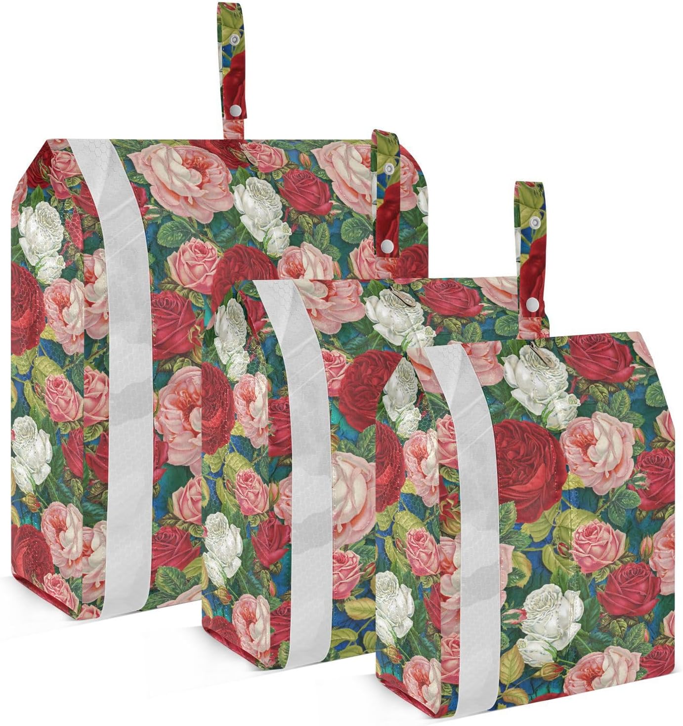 Roses Beauty Flower 3 Piecing Packing Travel Bag Reusable Compression Bags For Travel Space Saver Bag Storage And Organization