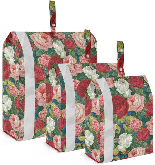 Roses Beauty Flower 3 Piecing Packing Travel Bag Reusable Compression Bags For Travel Space Saver Bag Storage And Organization