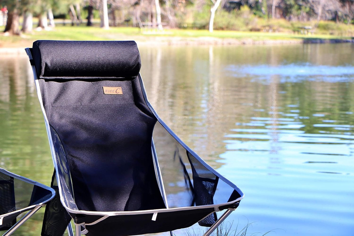 Nice C Camping Chair, Chaise Camping, Folding Chair High Back, Backpacking Chair, Compact & Heavy Duty Outdoor, Travel, Picnic, Festival with 2 Side Pockets, Pillow &Carry Bag (Set of 2 Dark)