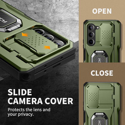 TONGATE for Z Fold 6 Case with Ring Stand, Built-in S Pen Holder & Glass Screen Protector Shockproof Rugged Z6 Phone Case with Slide Camera Cover & Belt Clip for Samsung Galaxy Z Fold 6 2024, Green