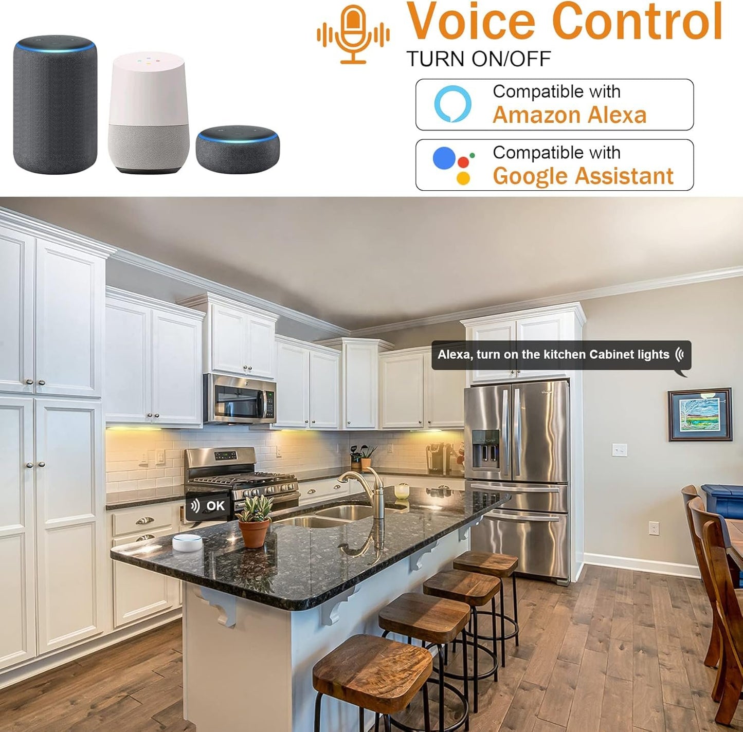 Under Cabinet Lights Kit, LED Smart Dimmable Strip Lighting Fixtures, 24V Plug in Linkable Bar LED Counter Lights for Pantry, Kitchen, Shelf, Bookcases, Showcase (10 PCS, Warm White)