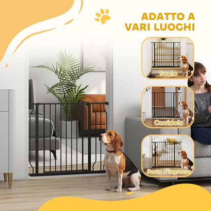 PawHut Safety Gate for Dogs Extendable 75-95 cm and Adjustable for Stairs and Doors, 76 cm High Steel and ABS Black