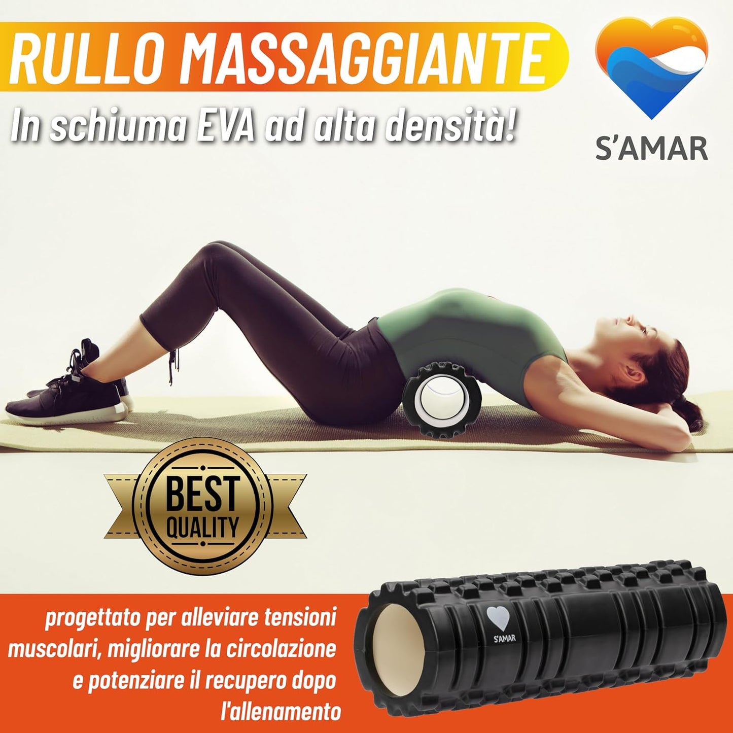Muscle Massage Roller - Foam Roller Pilates High Density EVA - Muscle Training Roller