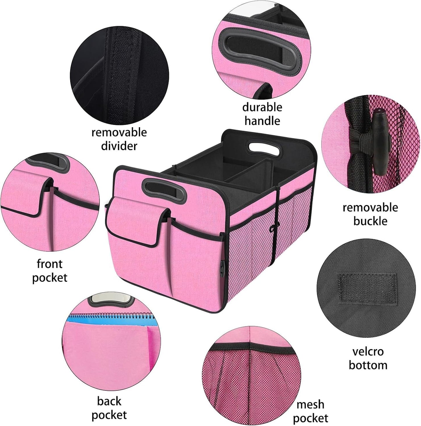 HABOPET Collapsible Car Storage - Multi-Compartment Organizer for SUV, Car, Mini-Van, Pink