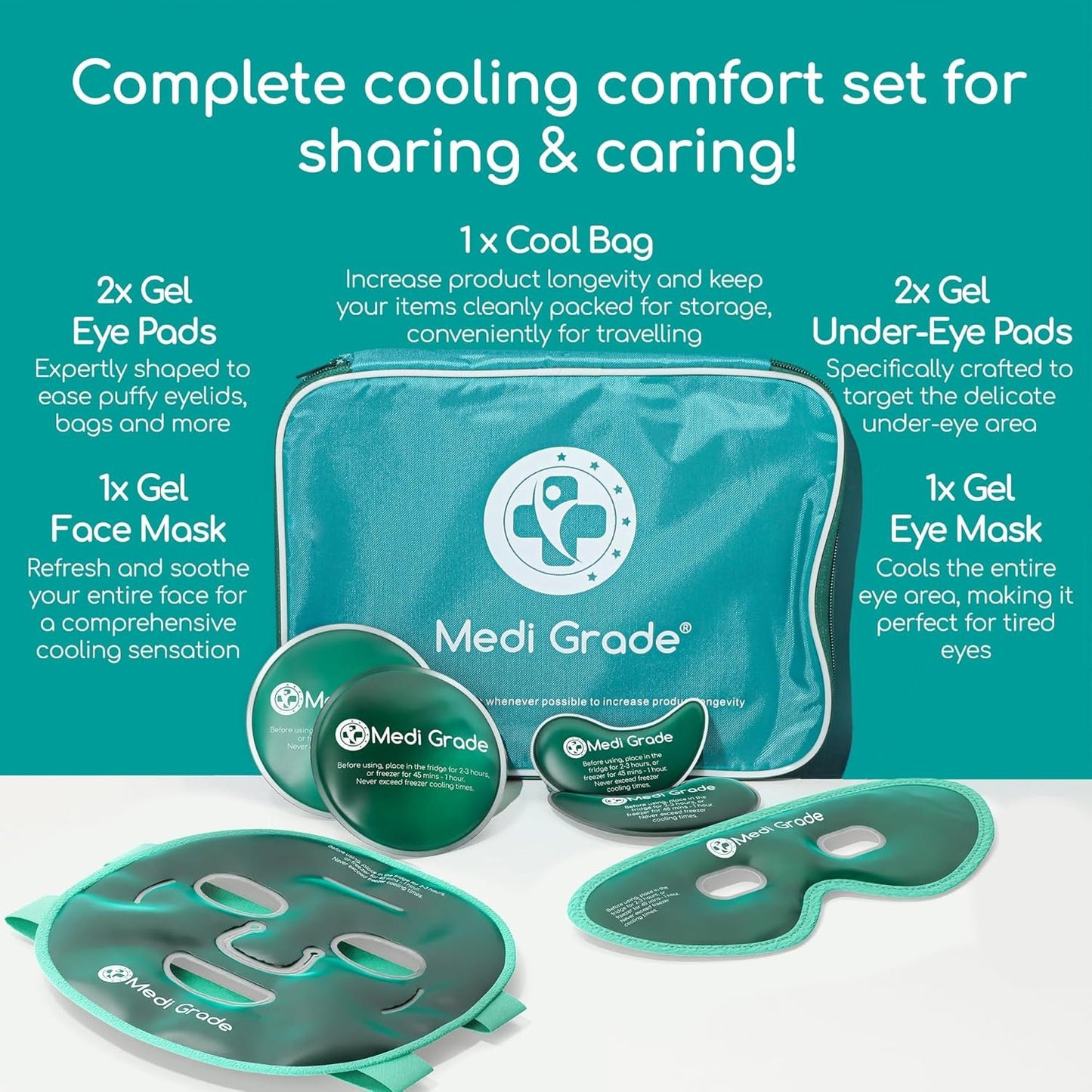 Medi Grade Cooling Ice Face Mask and Eye Mask for Puffy Eyes, Hangovers & Migraine Relief – Self Care Pack with ChillGel Technology – Includes Cooling Eye Pads and Storage Bag