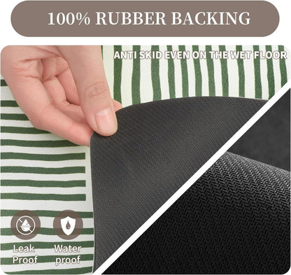MontVoo-Absorbent Dish Drying Mat-Kitchen Counter Rubber Backed Water Absorbing Drying Mat-Hide Stain Under Dish Mat Quick Dry Coffee Mat-Green Line 12''x19''