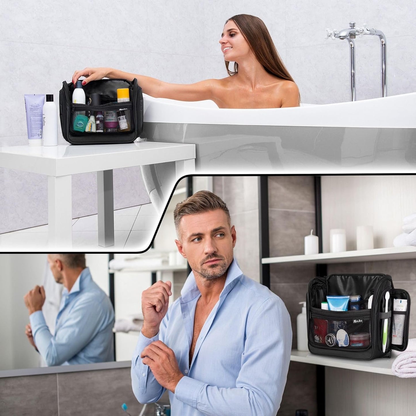Travel Toiletry Bag for Men and Women - Large Hanging Toiletry Organizer - Waterproof Hygiene Bag with Metal XXL Swivel Hook, YKK Zippers and 19 Compartments for Toiletries, Makeup, Cosmetics