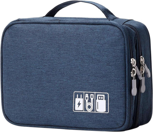 Travel Cable Organizer Bag, Electronic Accessories Case Portable Double Layer Cable Storage Bag for Cord,Phone,Charger, Flash Drive, Phone, SD Card,Personal Items (Dark Blue)
