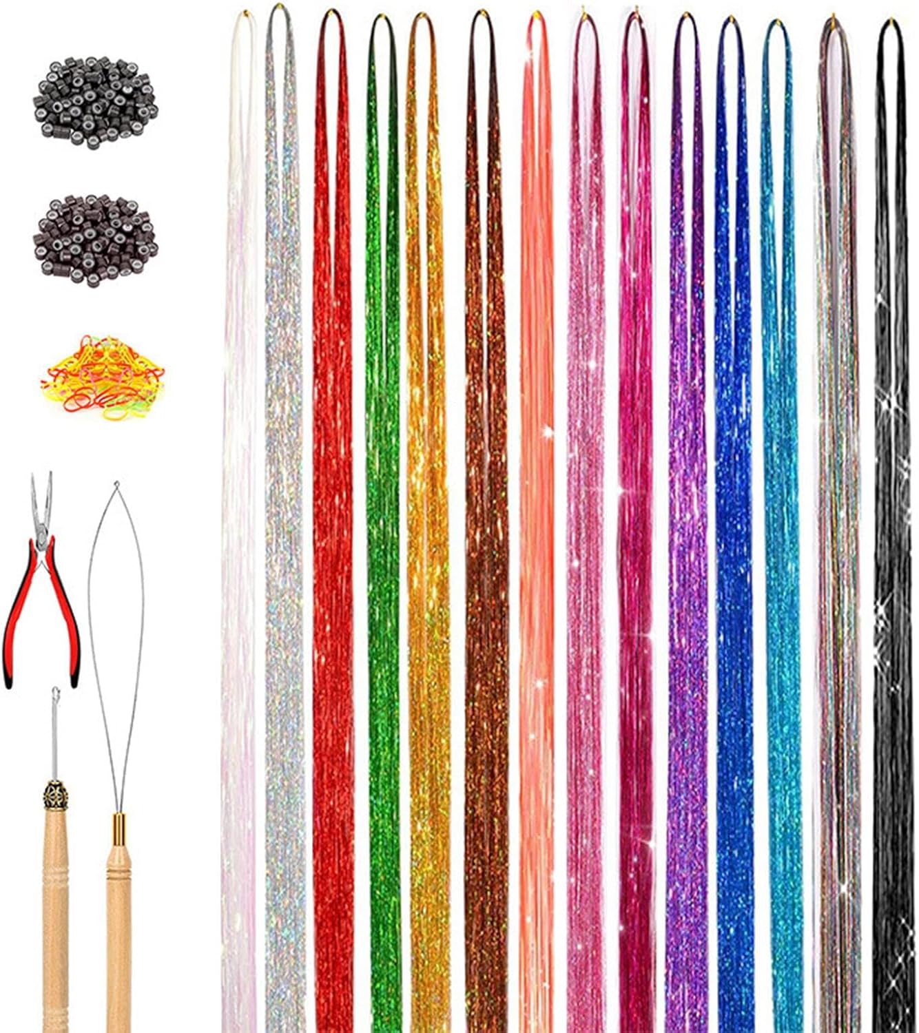 Kit Con Fili Luminosi Per Capelli Ragazze - Set Capelli Fatati Con Filo Luccicante | Accessori Glitter Termoresistenti Per Cosplay Completi Di Attrezzi Per Natale Capodanno Matrimoni Feste A Tema Comp