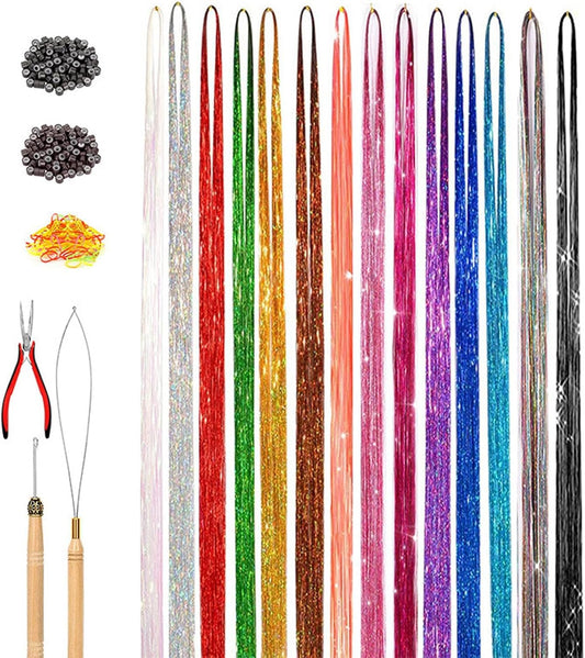 Kit Con Fili Luminosi Per Capelli Ragazze - Set Capelli Fatati Con Filo Luccicante | Accessori Glitter Termoresistenti Per Cosplay Completi Di Attrezzi Per Natale Capodanno Matrimoni Feste A Tema Comp