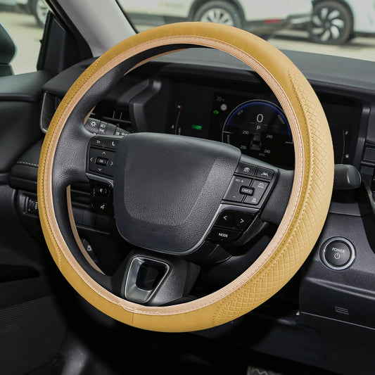 deemars Car Steering Wheel Cover, 15 Inch Universal Microfiber Leather Car Steering Wheel Cover, Car Interior Accessories for Men and Women (Beige)