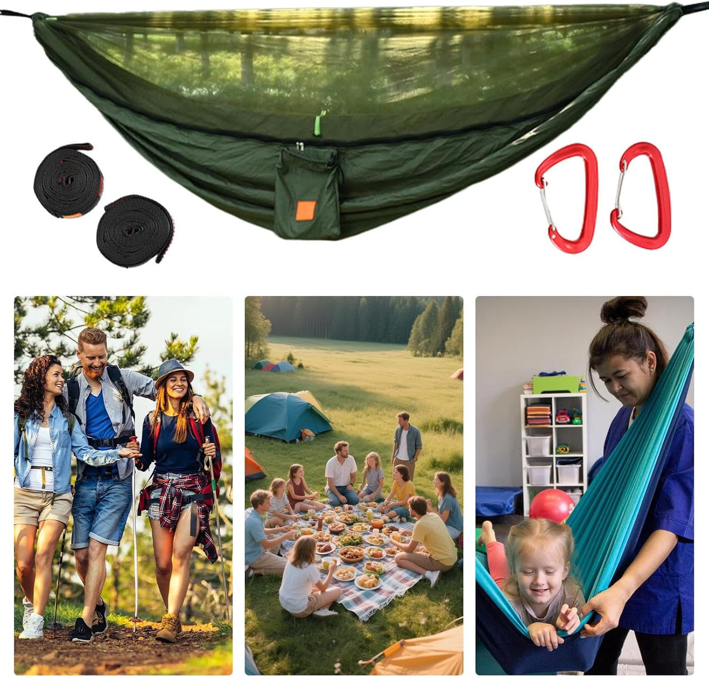 Camping Hammock, Outdoor Net Hammock, Pop Up Travel Bed, Lightweight Nylon Swing with Fly Protection Feature, Compact Hanging Gear for Friends Family Colleagues Relaxation