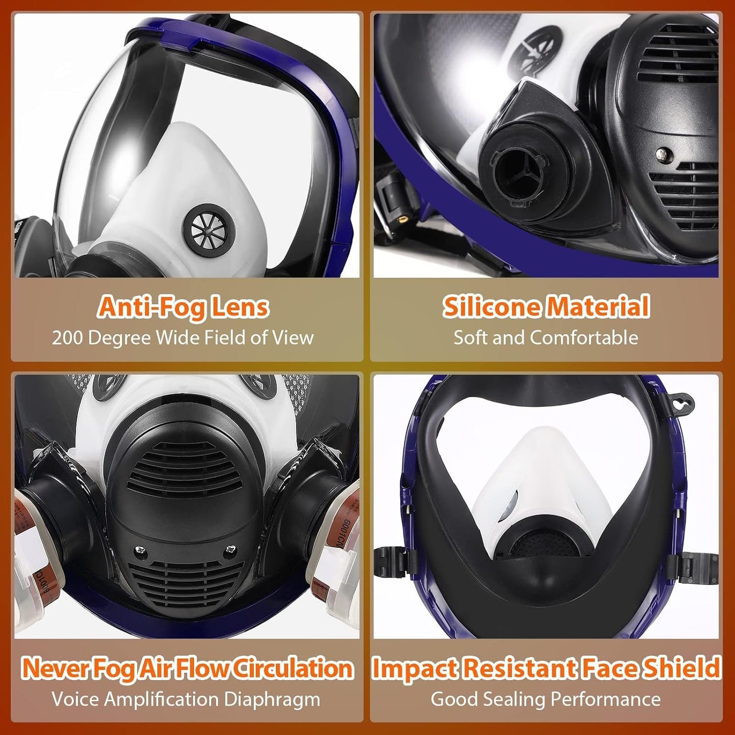 SupMusk Full Face Respirator Mask with Filters, AntiFog Lens AntiGas AntiDust Gas Mask Against Vapours, Particles, Painting