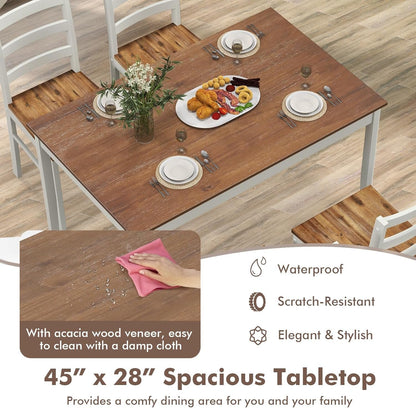 COSTWAY Dining Table Set for 4, Wood Kitchen Table Chairs Set with Rubber Wood Legs, Space-Saving Design, Modern 5-Piece Dinette Set for Small Place, Kitchen, Dining Room, Restaurant (Brown)