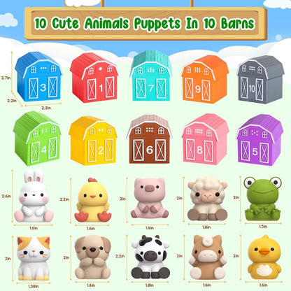 Learning Toy for Toddlers 1 2 3 Year Old, 10 Farm Animal Toys & 10 Barns, Counting, Matching & Sorting Montessori Educational Sensory Toys, Christmas Birthday Baby Boy Girl 1-3