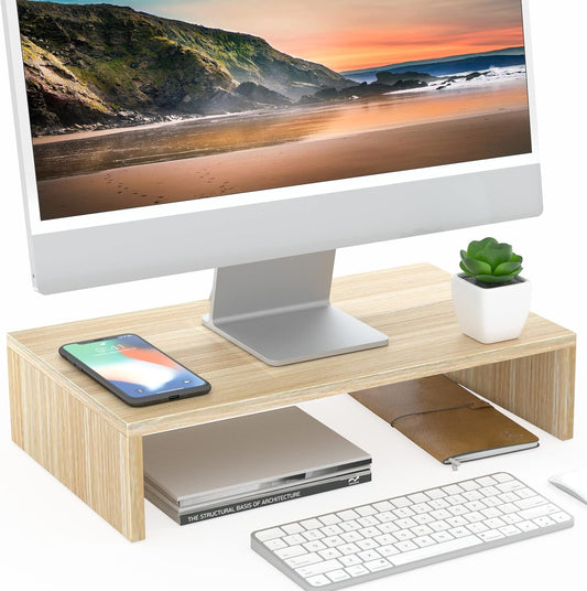 FITUEYES Computer Monitor Riser 16.7 inch Laptop Stand Save Space Desk Organizer with Keyboard Organizer Space (Oak)