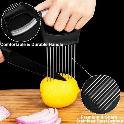 ESINAM Onion Slicer Holder, Premium Vegetable Slicer Cutter for Potato and Tomato, Sharp Stainless Steel Food Slicer Assistant Tool for Slicing Fruit Lemon and Meat