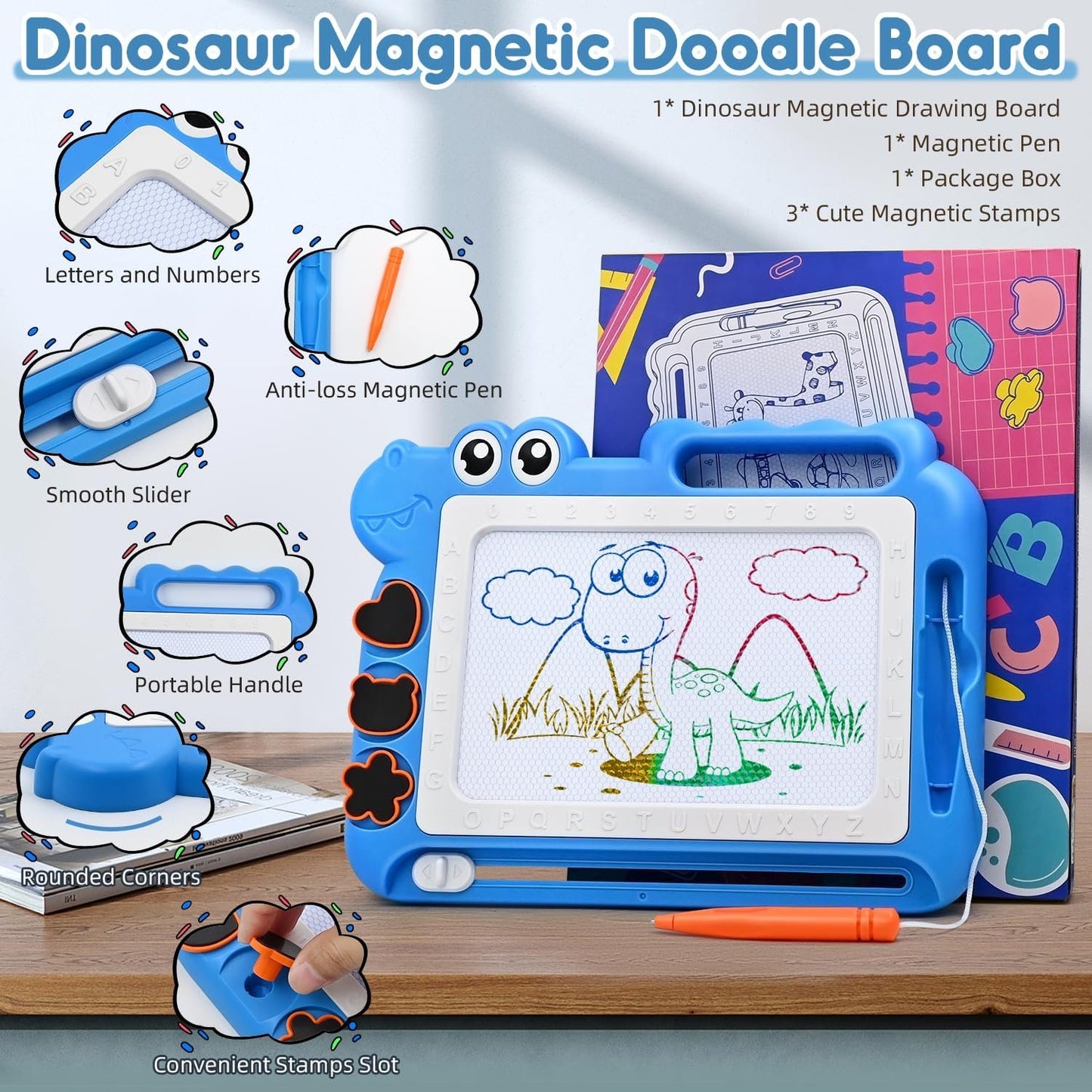 Magnetic Drawing Board Toddler Toys Gift for 2 3 Year Old Girls Boys, Sketch Writing Doodle Pad Age 2-4 Travel Games, Educational Learning Kids Toys for Toddlers Birthday (Blue)