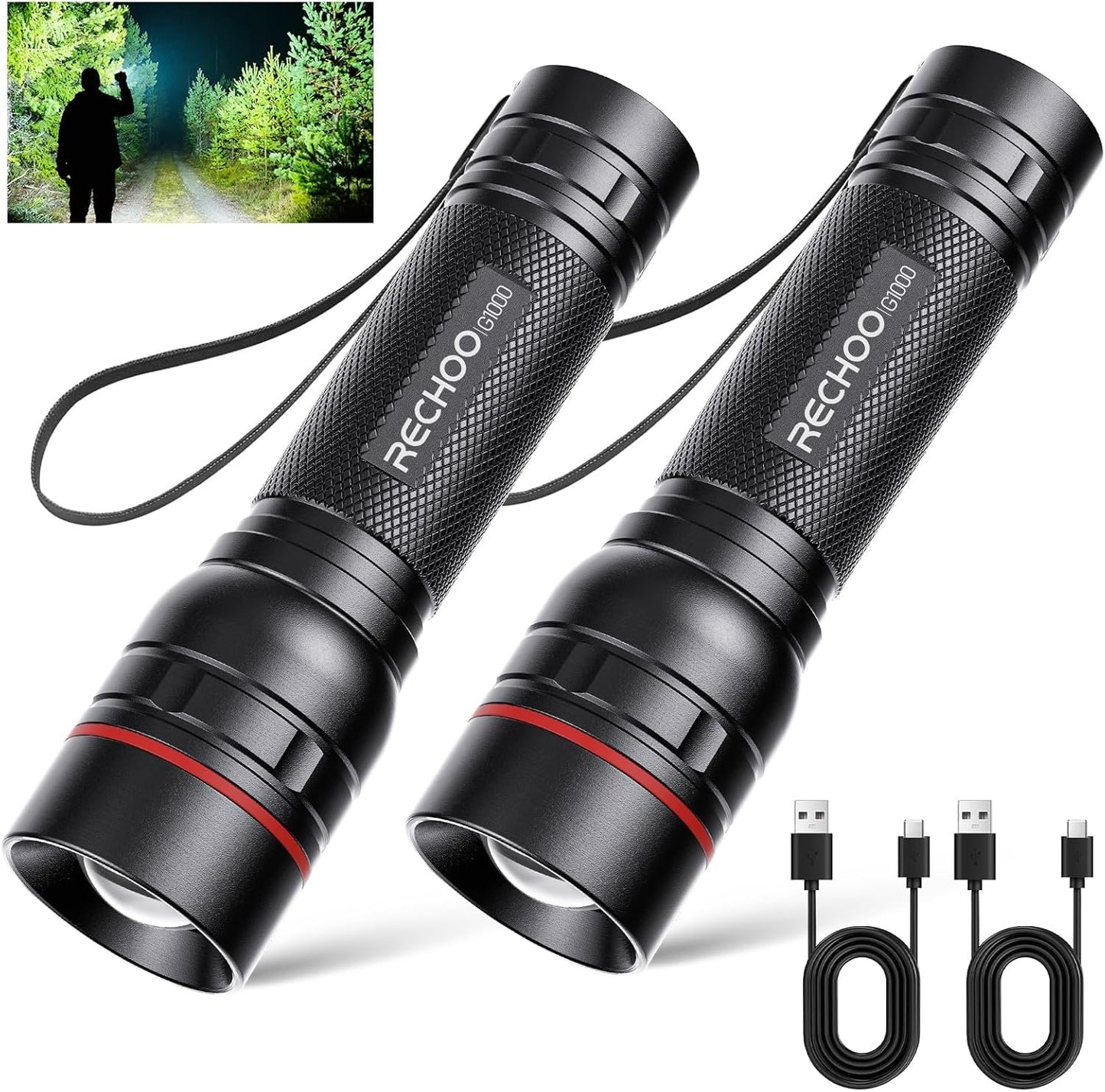 Rechargeable Flashlight, KOOPER Tactical Flashlight High Lumens, Super Bright LED Flashlight with Adjustable Brightness & 3 Modes, Waterproof Flashlight for Camping Hiking Emergency (2 Pack)
