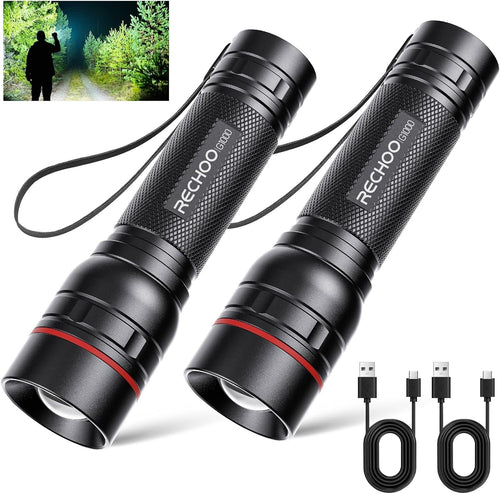 Rechargeable Flashlight, KOOPER Tactical Flashlight High Lumens, Super Bright LED Flashlight with Adjustable Brightness & 3 Modes, Waterproof Flashlight for Camping Hiking Emergency (2 Pack)