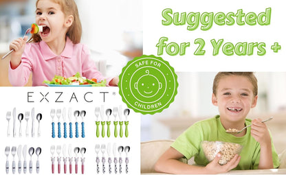 Exzact Children's Cutlery Stainless Steel 6pcs Kids Cutlery Flatware Toddler Utensils - Forks, Knives, Spoons - Dishwash Safe - 2 Years+ - Engraved Dinosaurs