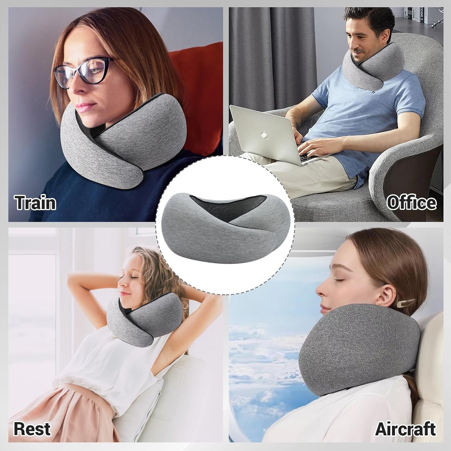Travel Pillow for Airplanes Veritable Chin Support Travel Neck Pillow 100% Pure Memory Foam Full Neck Surround Pillows for Traveling Flight Sleeping Portable Travel Essentials (Grey)