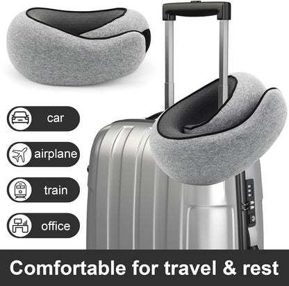 Travel Neck Pillow, Memory Foam Travel Pillow, 360 Degree Comfort and Breathability,Stowable U-Shaped Pillow,Portable Pillows for Airplane, Cars, Office (Light Grey)