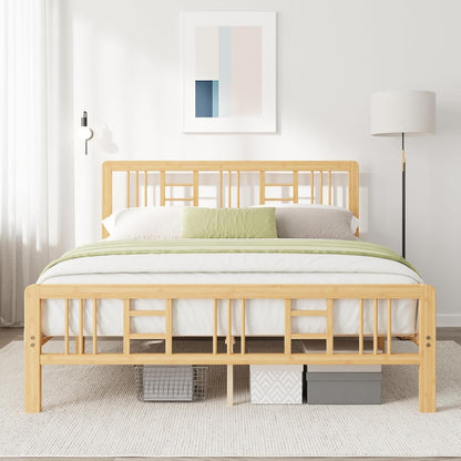 Viisari Bamboo Wood Queen Bed Frame with Headboard and Footboard, 10 Inch Platform Bed Frame Queen Size No Box Spring Needed with Steel Slats, Solid Foundation, Easy Assembly, Ample Under-Bed Storage