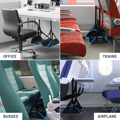 Everlasting Comfort Airplane Footrest - Ergonomic Adjustable Foot and Heel Hammock - Memory Foam Portable Air Plane Flying Travel Foot Rest - Long Airplane Flight Accessories for Feet (Black)