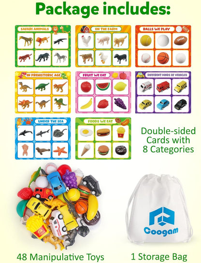 Sorting Toy for Toddlers, Animals Dinosaurs Fruits Vehicles Foods Fishes Balls Farm Playset, Fine Motor Montessori Game Preschool Educational Learning Gift