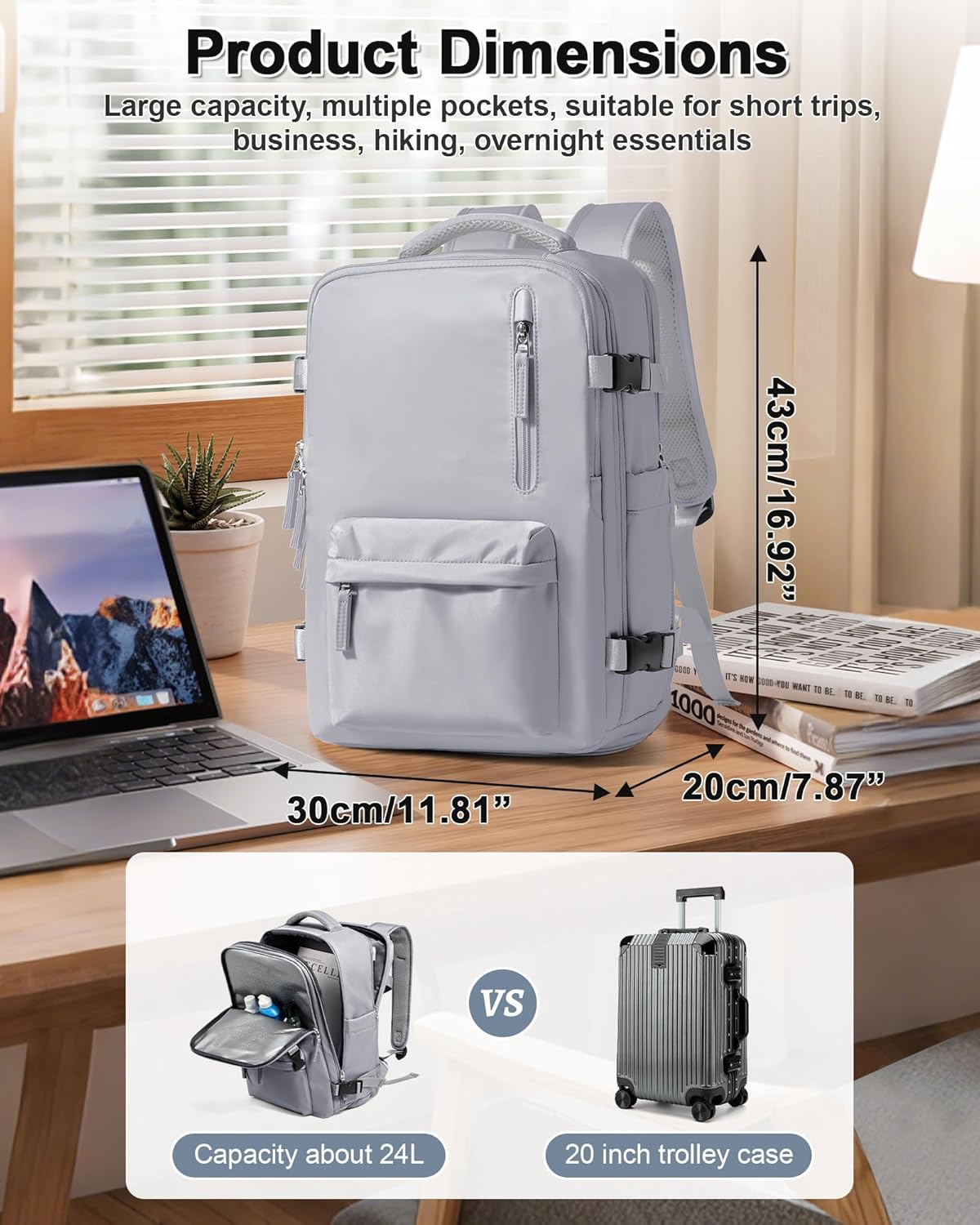 Lendolk Large Travel Backpack Women, Carry On Backpack Men,Hiking Backpack Waterproof Outdoor Sports Rucksack Casual Daypack School Bag Fit 14 Inch Laptop with USB Charging Port Shoes Compartment