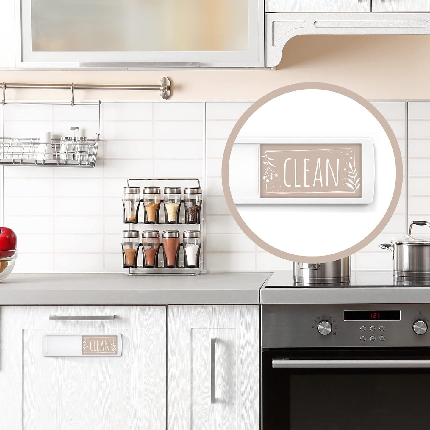 Stylish Dishwasher Magnet Clean Dirty Sign - 2" by 7" - Ideal Clean Dirty Magnet for Dishwasher and Kitchen Organization - Lovely Kitchen Gadgets/Accessories