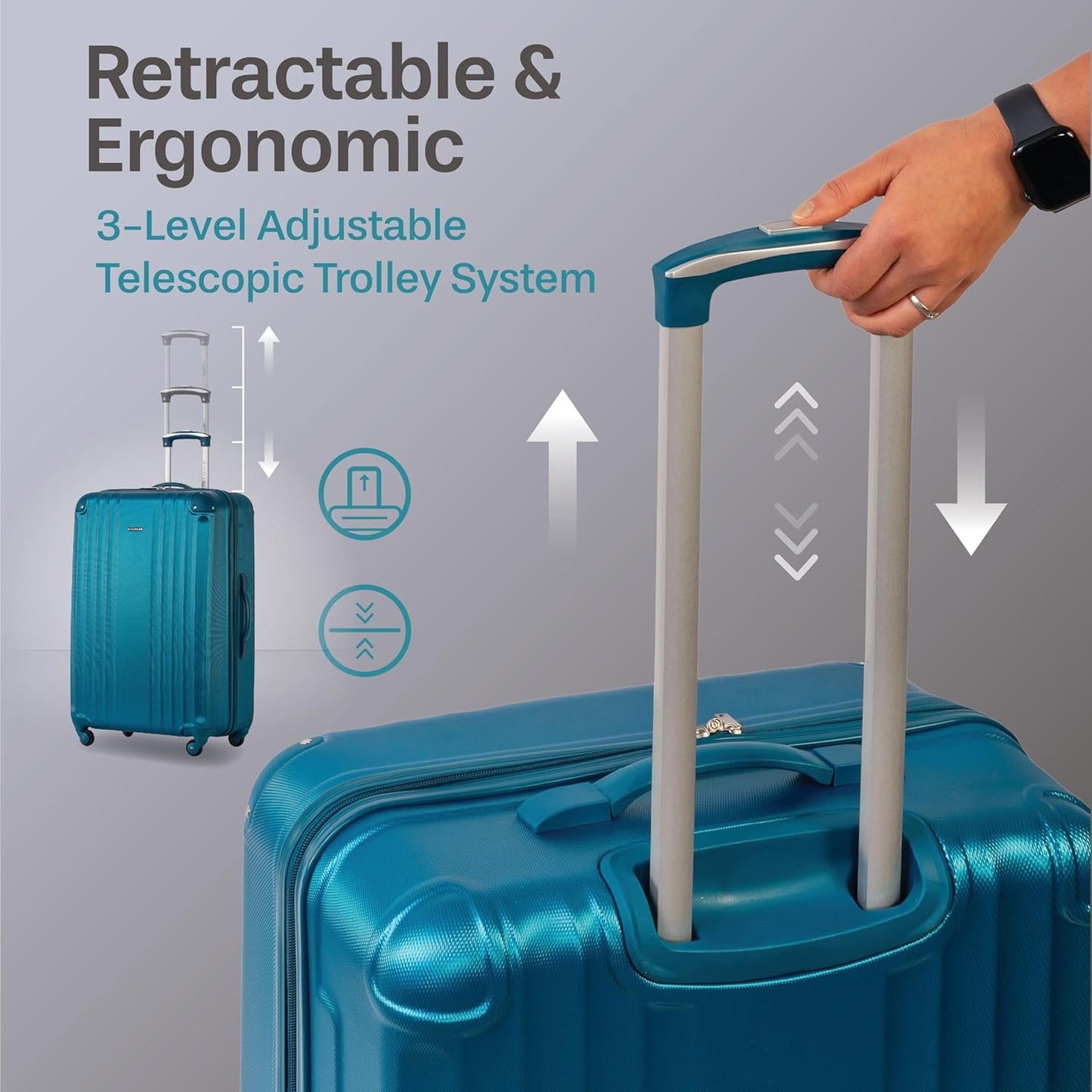 Jetstream 3 Piece Hardside Luggage Set - Rolling Wheeled Spinner Travel Lightweight ABS Suitcase, Teal